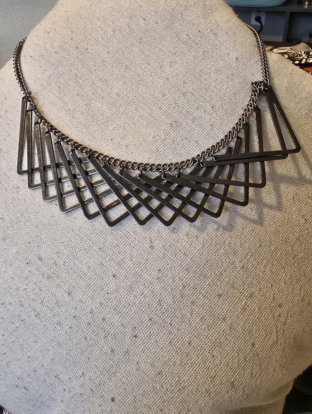 Gunmetal Geometric Fringe Necklace - Women Jewelry